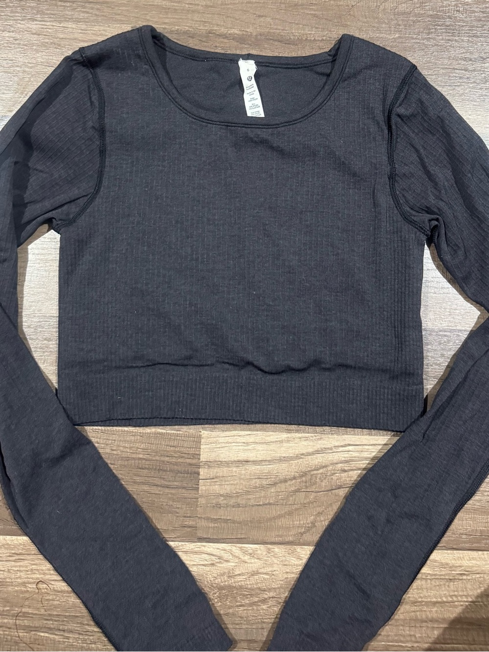 lululemon athletica Black Ribbed Long-Sleeve Crop Top